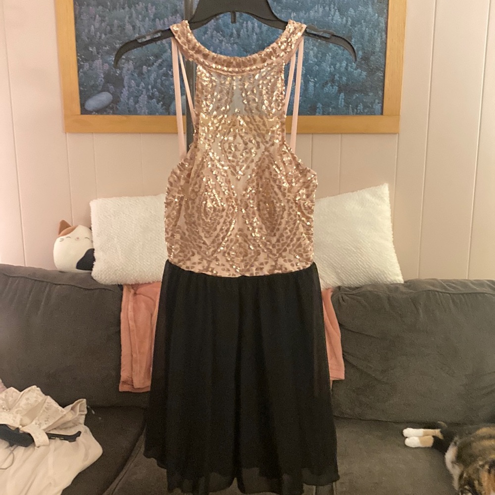 Pink sequined high neck dress